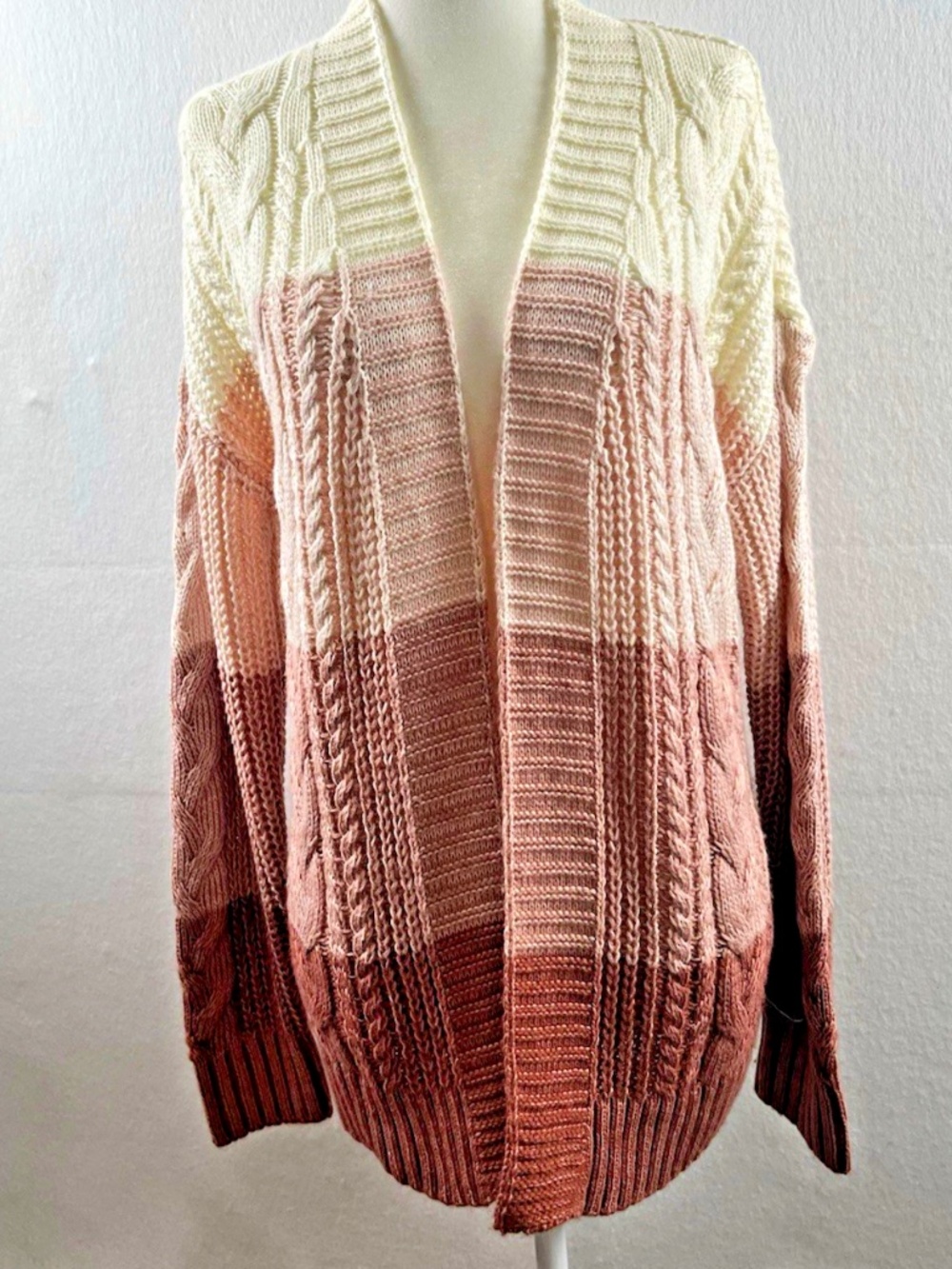 Maurices Colorblock Cable Knit Cardigan Sweater Mauve Cream Medium Boho